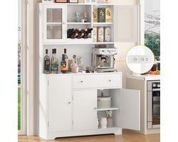 Buffetkast - Keukenbuffet - Keukenkast - Met 5 Deuren en Grote Lades - Verstelbare Planken en Ingebouwd Stopcontact - Industrieel Design - 175x40x105 cm - Voor Woonkamer, Eetkamer, Hal of Keuken - Wit