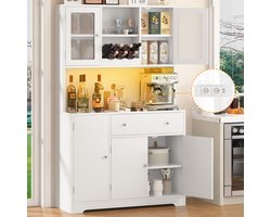 Buffetkast - Keukenbuffet - Keukenkast - Met LED Verlichting - Met 5 Deuren en Grote Lades - Verstelbare Planken en Ingebouwd Stopcontact - Industrieel Design - 175x40x105 cm - Voor Woonkamer, Eetkamer, Hal of Keuken - Wit