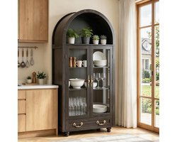 Buffetkast Keukenkast - Opbergkast Vitrine - Stijlvol Opbergen - Gebogen Bovenkant Design - 79 x 180 cm - Zwart