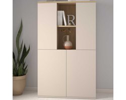 Buffetkast Kosmo - 90x35x150cm - 4 deuren - kasjmier/eikdecor - Trasman - Buffetkast - Bruin; Beige - Melamine; MDF