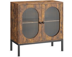 Buffetkast met glazen deuren – 80 x 40 x 83 cm – bruin, modern rustiek – dressoir/sideboard voor woonkamer, eetkamer, keuken en hal – geribbeld gehard glas, verstelbare legplank