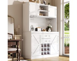 Buffetkast - Met Wijnrek en Verstelbare Planken - 4 Deuren en 2 Lades - Hout - Wit