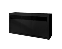 Buffetkast, opbergkast, dressoir met LED-verlichting, 3 open opbergvakken en 3 deuren, strak en modern ontwerp, creëert een stijlvolle sfeer, stevige en duurzame constructie, geschikt voor woonkamer, slaapkamer en keuken, 160×40×80 cm, zwart