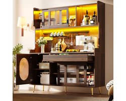 Buffetkast - opbergkast - keukenkast - dressoir - 145x39x171 cm - landelijke stijl - 5 deuren - met LED-licht - bruin