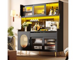 Buffetkast - opbergkast - keukenkast - dressoir - 145x39x171 cm - landelijke stijl - 5 deuren - met LED-licht - zwart