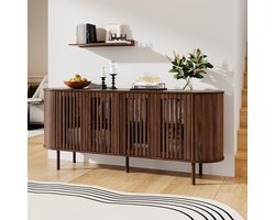 Buffetkast Sideboard 160x40x70 cm Walnootkleur - 4 Geperforeerde Schuifdeuren - Verstellbare Legplanken - Stabiele Metalen Poten - Stille Sluiting - Afgeronde Hoeken