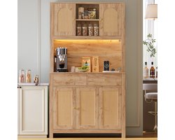 Buffetkast / Voorraadkast / Keukenkast met lades 100x40x180 cm – 2 Lades, LED-Verlichting, Stopcontact/USB, Rotanlook – MDF / Naturel