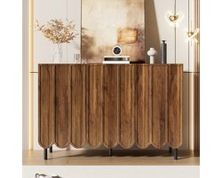 Buffetkast Walnoot - Modern Dressoir 120 cm met Golvende Deuren en Push-to-Open Systeem - Opbergkast met Verstelbare Planken - Woonkamer en Hal