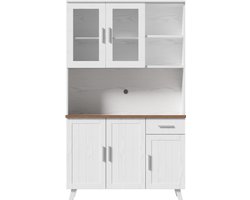 Buffetkast,Dressoir, witte houtnerf hoge kast 114 x 40 x 190 cm, geschikt voor woonkamer en eetkamer