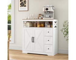 Buffetkasten, Keukenkast - Opbergmeubel met 3 Laden, 3 Deuren en Verstelbare Plank, Scandinavische Stijl voor Keuken/Woonkamer, Naturel en Wit, 100x40x105 cm