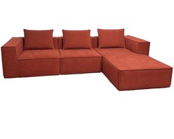 Buisvormige bank MCW-O54, bankbank loungebank met voetenbank modulair, stof/textiel 63x270x190cm ~ terracotta