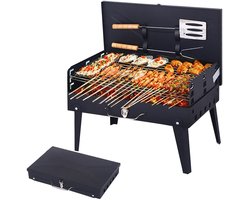 Buiten BBQ Grill – Opvouwbare BBQ Grill – Houtskool BBQ Grill – Inclusief BBQ Gereedschapsset – Draagbare BBQ Grill – Geschikt voor kamperen, buitenactiviteiten of vakanties – Roestvrij staal – Familiefeesten – Zwart
