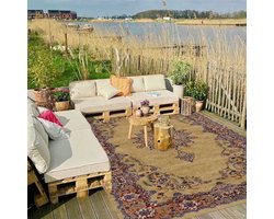 Buiten-binnen kleed, buitentapijt | vintage patroon | geel & blauw | 300cm x 200cm