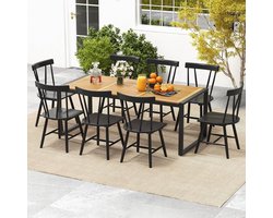 Buiten Eettafel 200x90x75 cm – Rechthoekige Tuin- & Terrastafel voor 8 Personen, Massief Acaciahout met Parasolgat, Robuust Metalen Frame, Duurzame Outdoor Eettafel – Laura