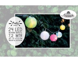 Buiten feestverlichting lichtsnoer gekleurde lampionnen lantaarns 7,2 meter - Binnen/buiten verlichting - LED feestlampjes