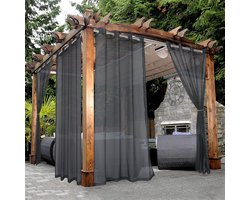 Buiten gordijnen - waterdichte buitengordijnen voor terras – 2 panelen met ringen, voor woonkamer, slaapkamer, veranda, pergola, tuinhuisje, 132 x 241 cm, zwart