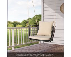 Buiten hangstoel rotan en metalen frame, hangstoel met rugleuning en armleuningen, schommelstoel met zit- en rugkussens, hangschommelstoel incl.