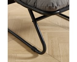 Buiten loungeset met ligstoel en voetenbankje, comfortabele hangstoel met dik kussen en voetensteun, ideaal voor woonkamer, slaapkamer, leeshoek, zwart frame en grijs kussen