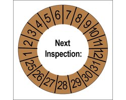 buiten rand Bruin | Next Inspection Keuringsstickers | 50 stuks (10 strips) | 35mm Rond | Vinyl