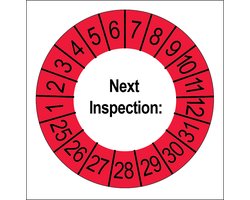 buiten rand Rood | Next Inspection Keuringsstickers | 50 stuks (10 strips) | 35mm Rond | Vinyl
