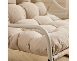 Buiten schommelstoel, comfortabel kussen, met zacht dik kussen, voor woonkamer, slaapkamer, leeskamer, beige frame met beige kussen（Stapelvezel）