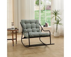 Buiten schommelstoel, comfortabel kussen, met zacht dik kussen, voor woonkamer, slaapkamer, leeskamer, Zwart frame met Licht Groen kussen（Corduroy fabric）