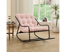 Buiten schommelstoel, comfortabel kussen, met zacht dik kussen, voor woonkamer, slaapkamer, leeskamer, Zwart frame met Licht Roze kussen（Corduroy fabric）