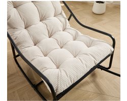 Buiten schommelstoel, comfortabel kussen, met zacht dik kussen, voor woonkamer, slaapkamer, leeskamer, Zwart frame met Wit kussen（Corduroy fabric）
