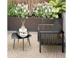 Buiten Tafel Set – Tuin Bijzettafel – Balkon Tafel – Patio Meubel – Buitenmeubelen – Stalen Frame – Marmer Look Blad – Geometrisch Design – Eenvoudige Montage