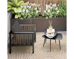 Buiten Tafel Set – Tuin Bijzettafel – Balkon Tafel – Patio Meubel – Buitenmeubelen – Stalen Frame – Marmer Look Blad – Geometrisch Design – Eenvoudige Montage