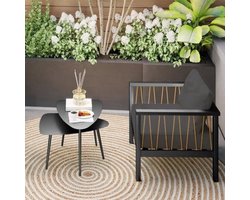 Buiten Tafel Set – Tuin Bijzettafel – Balkon Tafel – Patio Meubel – Buitenmeubelen – Stalen Frame – Marmer Look Blad – Geometrisch Design – Eenvoudige Montage