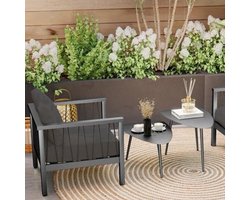 Buiten Tafel Set – Tuin Bijzettafel – Balkon Tafel – Patio Meubel – Buitenmeubelen – Stalen Frame – Marmer Look Blad – Geometrisch Design – Eenvoudige Montage