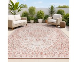 Buiten Tapijt - Bohemian Medaillon - Veranda Decoratie - Niet Pluizend Materiaal - 4x6 Voet - Rood Taupe