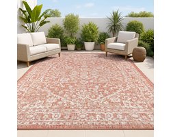 Buiten Tapijt - Bohemian Vloerkleed - Terras Decoratie - Makkelijk Reinigbaar - 6 x 9 FT - Rood Taupe