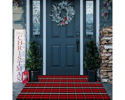 Buiten Tapijt - Welkomstmat Veranda - Kerst Decoratie - Handgeweven Katoen - 90 x 139 cm - Rood Zwart Wit