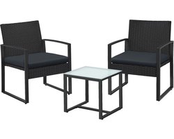 Buiten tuinmeubelset 3-delige set balkon tafel en stoel combinatie met 2 stoelen van 57,5×53×76cm + 1 tafel van 40×40×39cm zwart eenvoudig te monteren en schoon te maken stevig en duurzaam metalen frame geschikt voor balkon en tuin