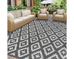 Buiten Vloerkleed - Buitenkleden - Buitentapijt - Opvouwbaar - UV-bestendig - Waterdicht - Buitenmatten - voor Buiten - Balkon - Strand - Picknick -Terras - Rechthoekig - 270 x 365 cm - Grijs
