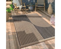 Buiten Vloerkleed Tapijt voor Binnen en Buiten - Geometrisch Boho Patroon - Antraciet 240x340 cm