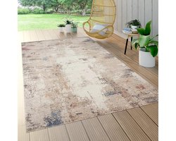 Buiten vloerkleed voor balkon en terras - Vintage abstract patroon in beige en blauw, 160x230 cm