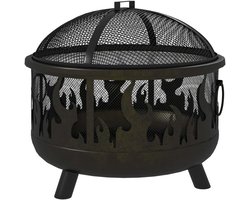 Buiten Vuurkorf Vuurschaal Barbecue Met afneembaar grillrooster vonkenscherm en pook Stevig duurzaam metalen frame Driepoot stabiele ondersteuning 2-in-1 Buitenverwarming en BBQ ontwerp Geschikt voor tuinfeest patio 61,5x61,5x52cm Zwart