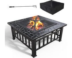 Buiten vuurplaats - Terrashaard schaal - Gezellige warmte buiten - Multifunctioneel ontwerp - 81 x 81 x 45 cm - Zwart