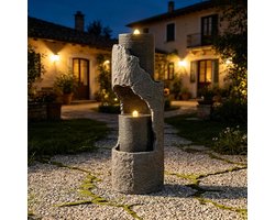 Buiten Waterornament - Tuin Fontein - Terras Decoratie - Met LED Verlichting - 150 cm Opvoerhoogte - Grijs