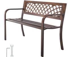 Buitenbank, 116 cm, Duurzaam Frame van Koolstofstaal met Rugleuning van Pvc-Gaas en Gladde Armleuningen, Weerbestendige Zitgelegenheid voor Terras, Tuin, Park, ERF Of Veranda, Antieke Bronzen Afwerking