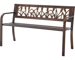 Buitenbank, 127 cm, Duurzaam Frame van Koolstofstaal met Decoratieve Pvc-Rugleuning en Gladde Armleuningen, Weerbestendige Zitgelegenheid voor Terras, Tuin, Park, ERF Of Veranda, Antieke Bronzen Afwerking