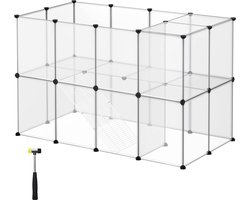 Buitenbehuizing voor huisdieren ren met trappen 143 x 73 x 91 cm van kunststof voor kleine dieren - cavia's hamsters konijnen - transparant