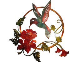 Buitendecoratie voor aan muur-buiten decoratie Kleurrijke silhouetdecoratie voor aan de muur - Vogel muurkunst, vogel muursculptuur, buitendecoratie - Buiten, woonkamer - Huis - Tuin - Terras - Rood - 13x12 cm
