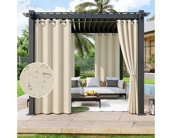 Buitengordijnen Outdoor Gordijn Beige 2 Stuk - 132 x 274cm - Waterdicht Weerbestendig - Verduisterende Balkongordijn - ondoorzichtig - voor patio en pergola