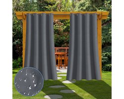Buitengordijnen Outdoor Gordijn Donkergrijs 2 Stuk - 132 x 213cm - Waterdicht Weerbestendig - Verduisterende Balkongordijn - ondoorzichtig - voor patio en pergola