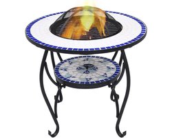 Buitenhaard - Vuurkorf Tafel - Gezellige Avonden - Met Grillfunctie - 68x68x60 cm - Blauw Wit