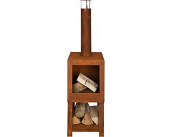 Buitenkachel met houtopslag roest Esschert Design